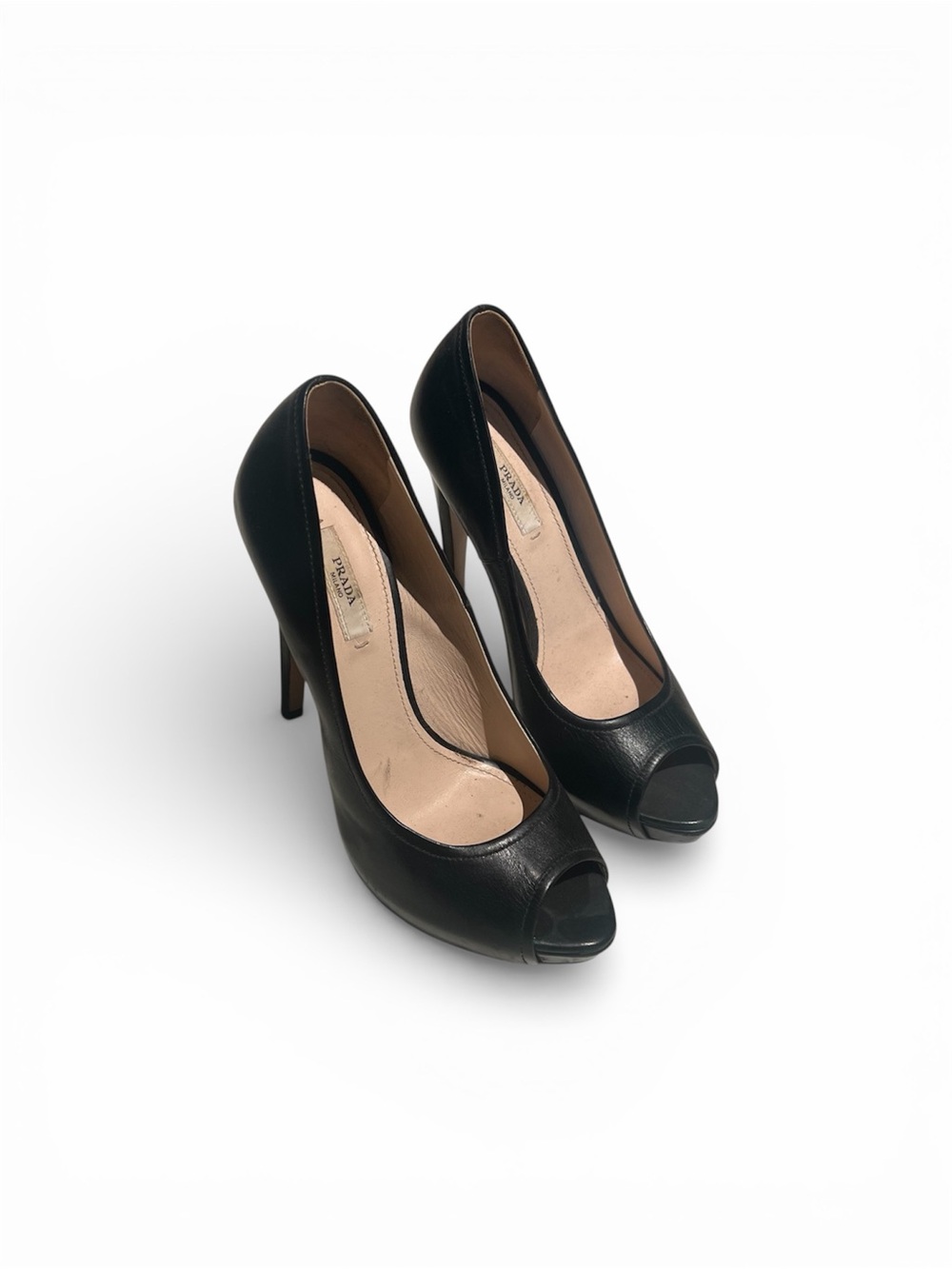 Prada Black Leather Peep-Toe Stiletto Pumps